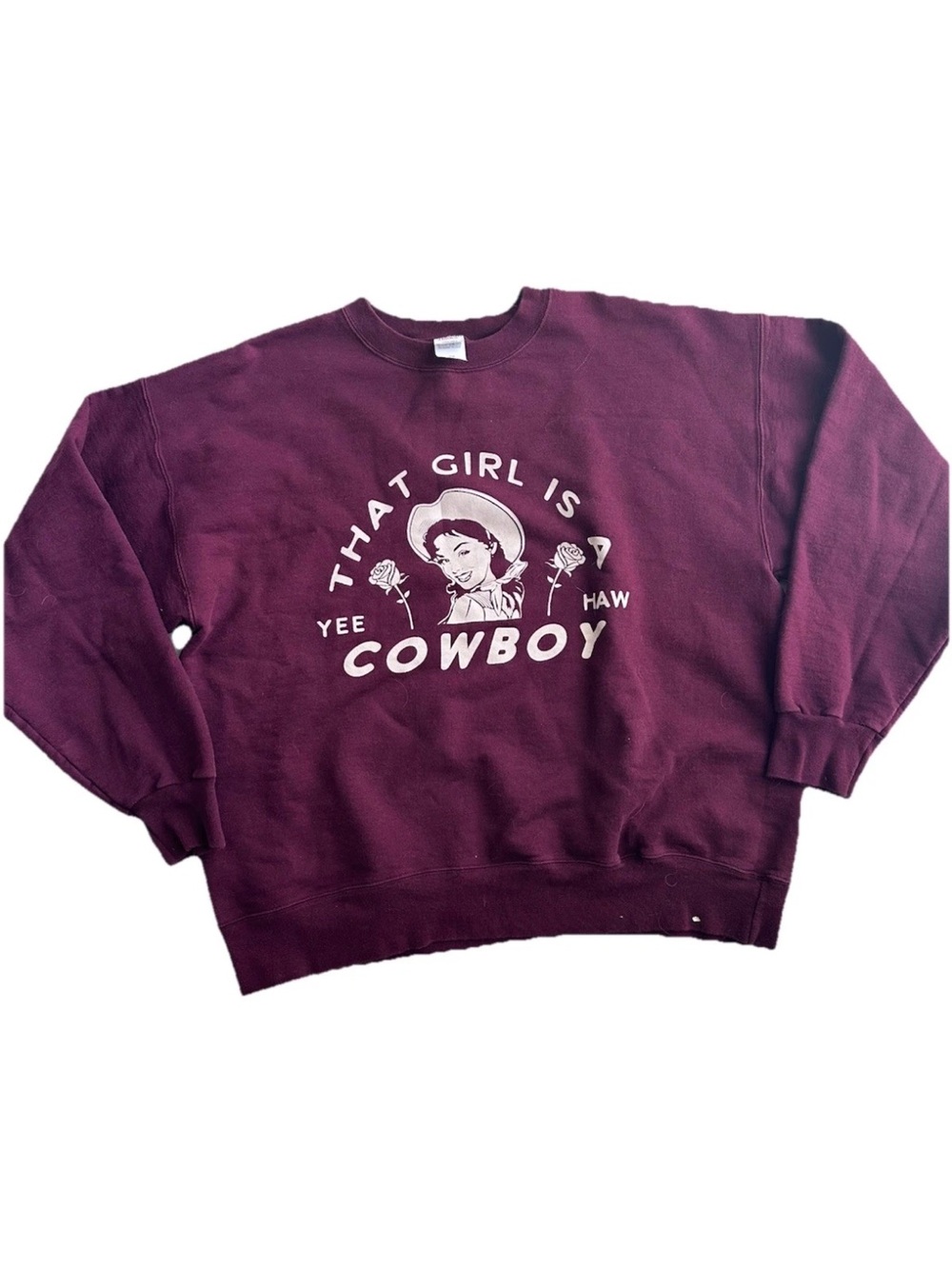 Charlie Southern | Hanes Maroon Graphic cowboy Crewneck Sweatshirt